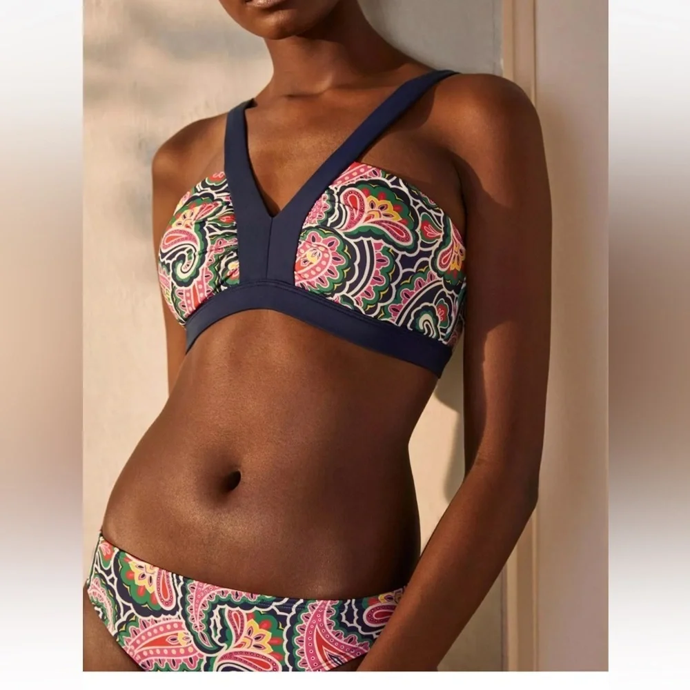 BODEN Corsica bikini top French navy summer paisley pattern 16-18 New lined pink